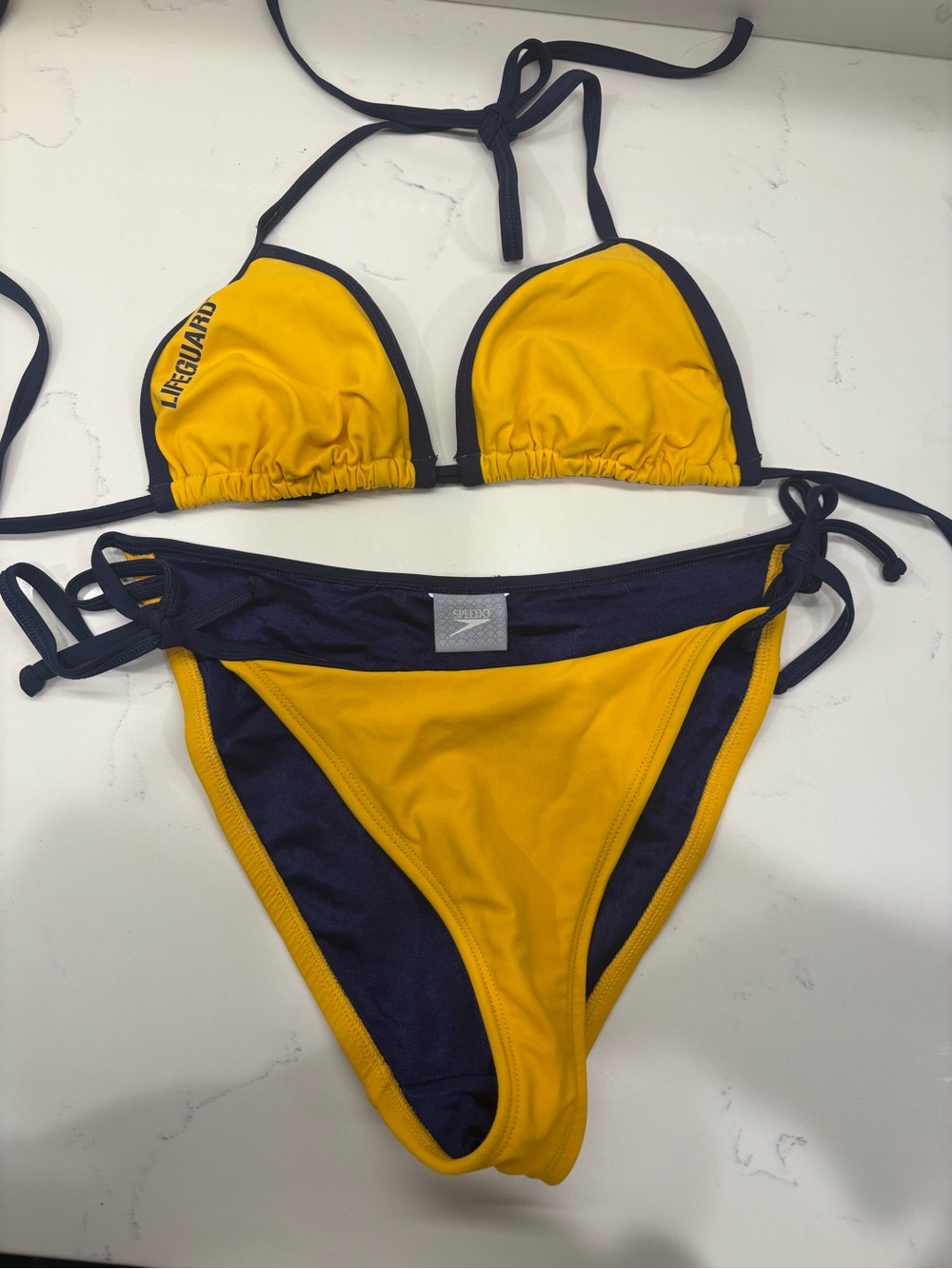 Speedo Yellow and Navy Triangle Lifeguard Bikini - Women Swim